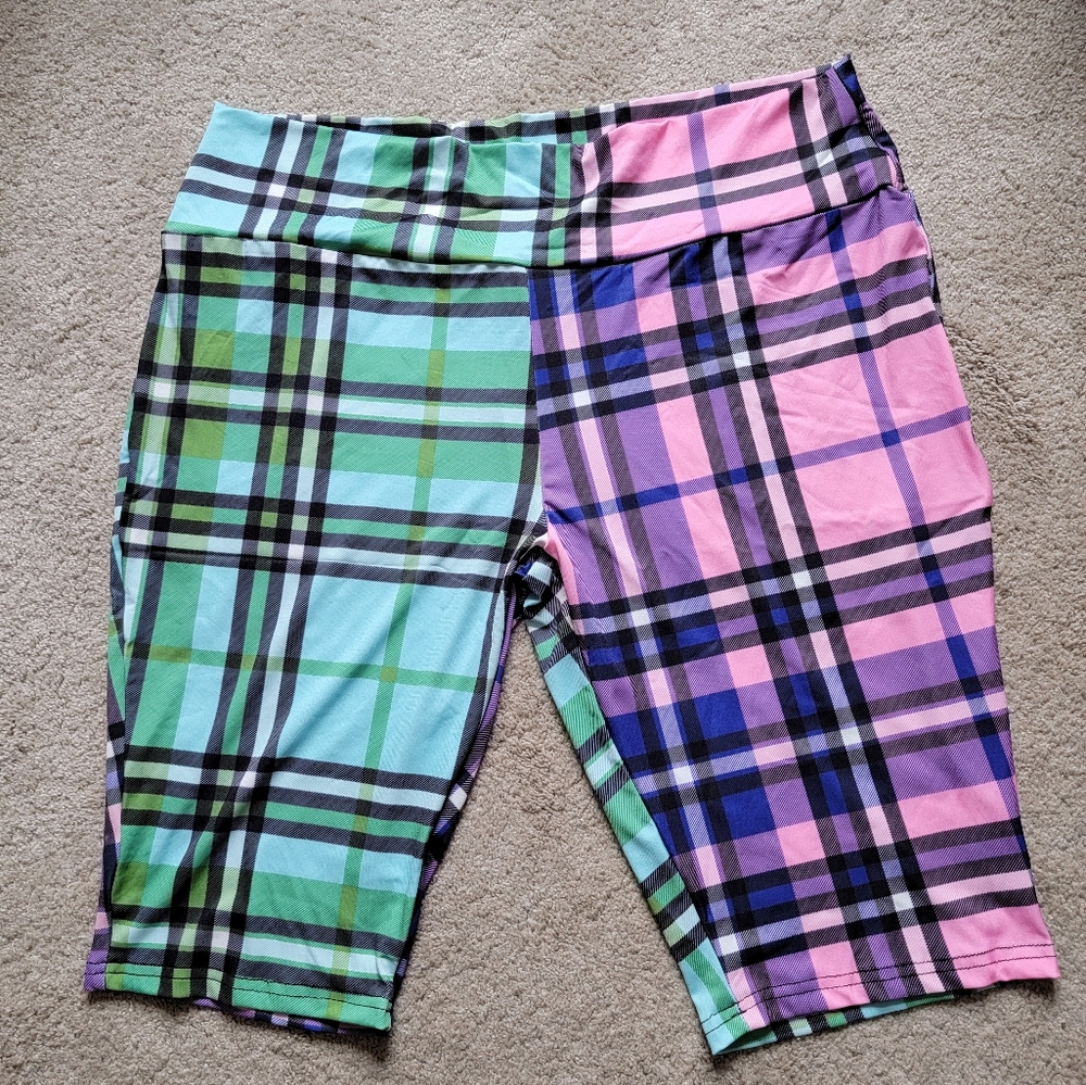 NWT Lily by Firmiana bike shorts - pink purple green plaid